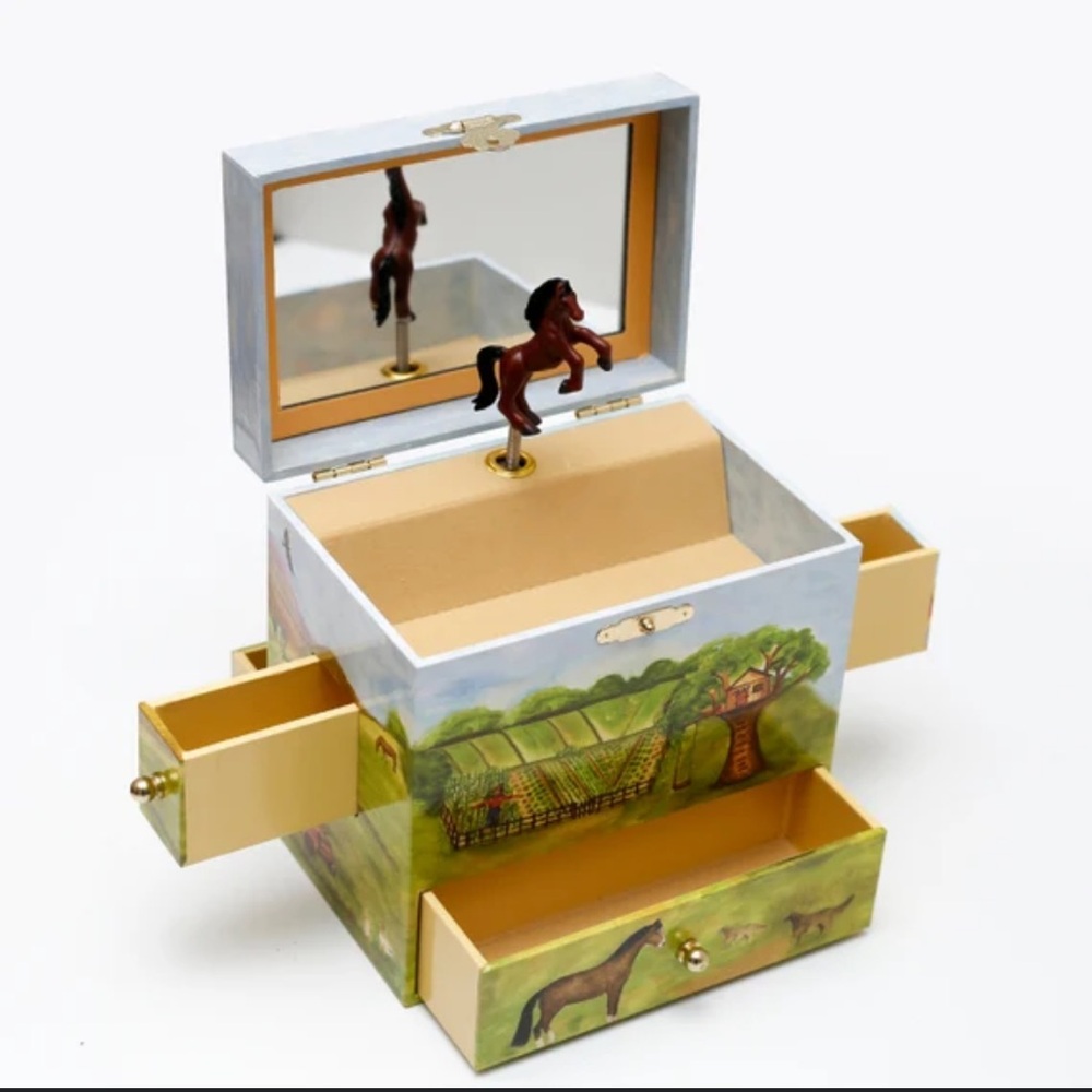 Horse-Themed Musical Painted Jewelry Box with Drawers 🐴🐎
